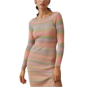 Anthropologie Daily Practice Striped Sweater Dress Maxi Colorful Boat Neck L